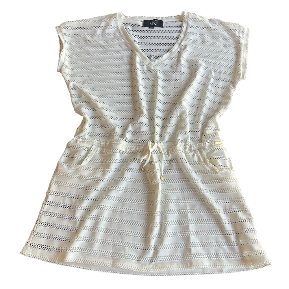 Calvin Klein mesh stretch swimsuit cover up size large cream colored beachwear